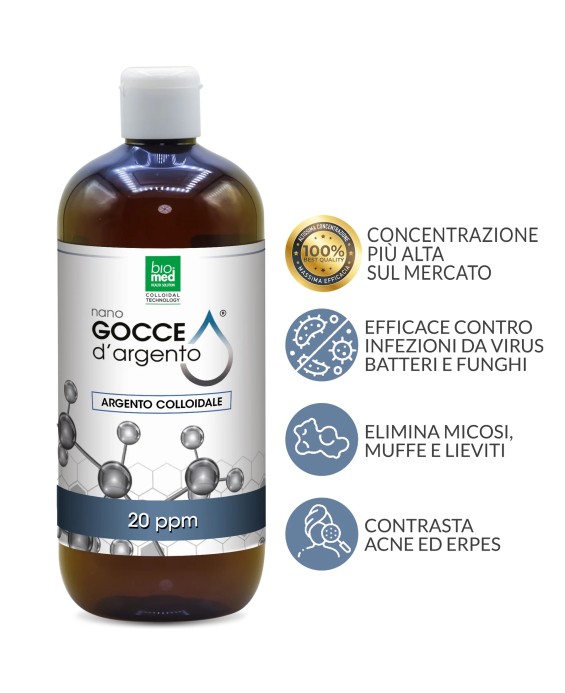 Argento colloidale Spray 20ppm, il più potente antibattericio naturale.  Made in Italy